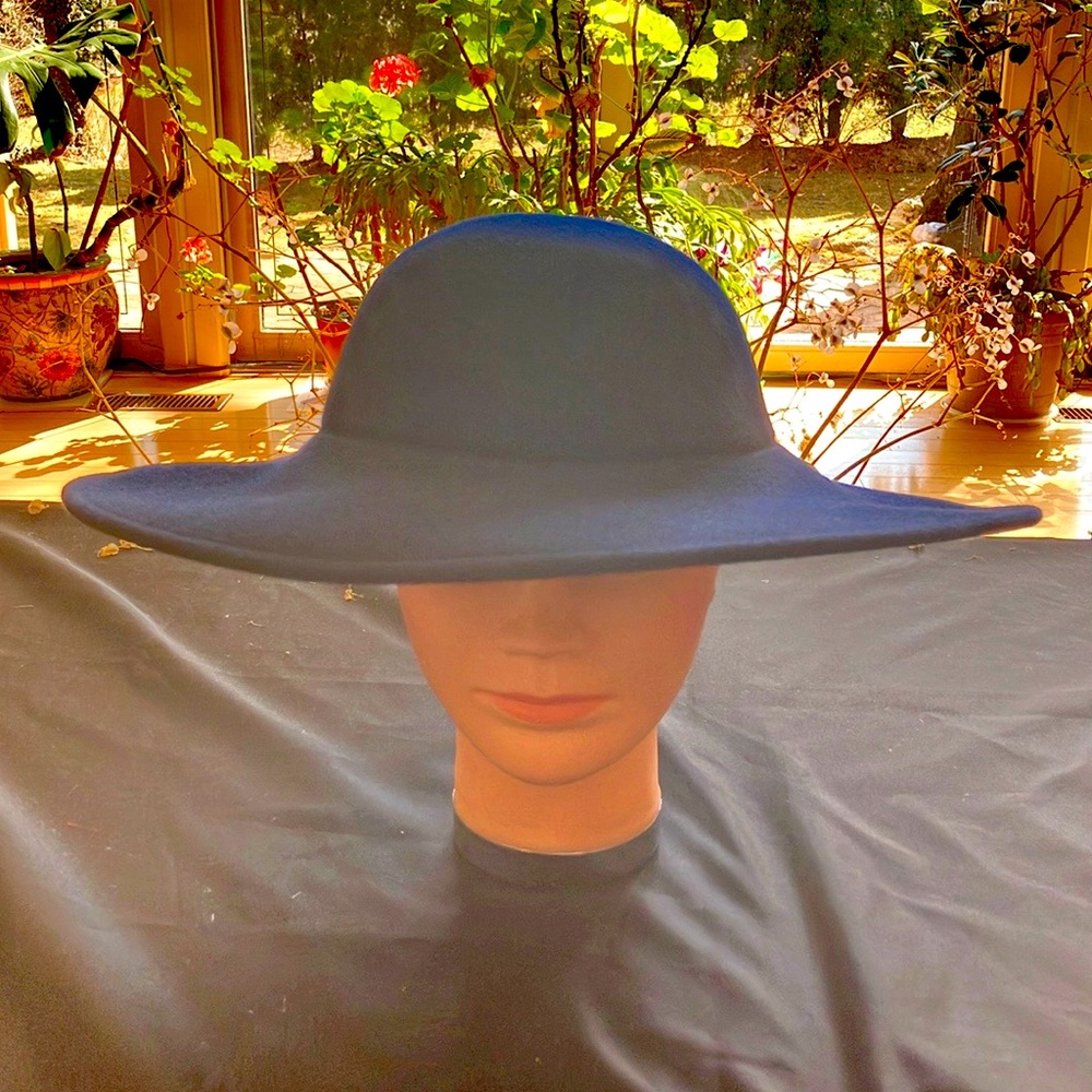 Elegant Navy Wide Brim Wool Felt Hat